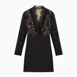 patchwork long sleeve v-neck tight hip dress HZ1024