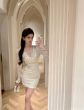 patchwork long sleeve v-neck tight hip dress HZ1024