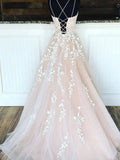 tulle lace long prom dress lace tulle evening dress HZ1024