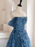 Green A-Line Off Shoulder Tulle Lace Long Prom Dress, Green Tulle Formal Dress HZ1024