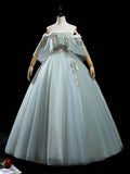 Green A-Line Tulle Lace Long Prom Dress, Lace Evening Dress HZ1024