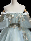 Green A-Line Tulle Lace Long Prom Dress, Lace Evening Dress HZ1024