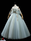 Green A-Line Tulle Lace Long Prom Dress, Lace Evening Dress HZ1024