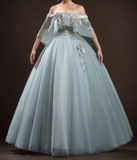Green A-Line Tulle Lace Long Prom Dress, Lace Evening Dress HZ1024