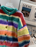 color stripes retro contrast brushed cardigan HZ1024