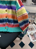 color stripes retro contrast brushed cardigan HZ1024