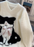 Cat Loose V-Neck Long Sleeve Sweater HZ1024