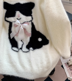 Cat Loose V-Neck Long Sleeve Sweater HZ1024