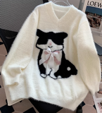 Cat Loose V-Neck Long Sleeve Sweater HZ1024