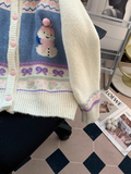 snowman jacquard polo collar cardigan HZ1024