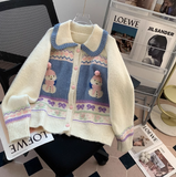 snowman jacquard polo collar cardigan HZ1024