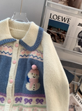 snowman jacquard polo collar cardigan HZ1024