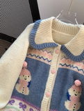 snowman jacquard polo collar cardigan HZ1024