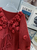 3D Flower Red Cardigan Sweater HZ1024