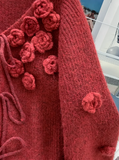 3D Flower Red Cardigan Sweater HZ1024