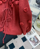 3D Flower Red Cardigan Sweater HZ1024