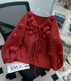 3D Flower Red Cardigan Sweater HZ1024
