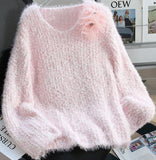 3D Flower Faux Mink Sweater HZ1024