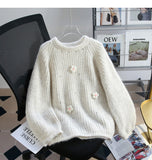 diamond-studded 3D flower pullover sweater HZ1024