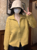Yellow Double Zipper Lapel Cardigan Sweater HZ1024