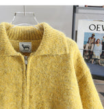 Yellow Double Zipper Lapel Cardigan Sweater HZ1024