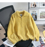 Yellow Double Zipper Lapel Cardigan Sweater HZ1024