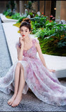 A-line Tulle Sequined Long Prom Dress,Purple Evening Dress HZ1024