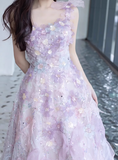 A-line Tulle Sequined Long Prom Dress,Purple Evening Dress HZ1024