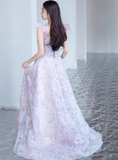 A-line Tulle Sequined Long Prom Dress,Purple Evening Dress HZ1024