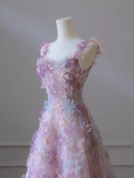 A-line Tulle Sequined Long Prom Dress,Purple Evening Dress HZ1024