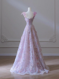A-line Tulle Sequined Long Prom Dress,Purple Evening Dress HZ1024