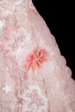 A-line square neck tulle beaded formal long dress, pink birthday dress HZ1024