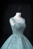 A-line mesh sequins formal long dress, green sequins evening dress HZ1024