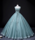 A-line mesh sequins formal long dress, green sequins evening dress HZ1024