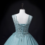 A-line mesh sequins formal long dress, green sequins evening dress HZ1024