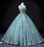 A-line mesh sequins formal long dress, green sequins evening dress HZ1024