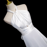 halter neck satin mermaid formal long dress , white wedding dress HZ1024