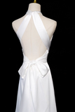 halter neck satin mermaid formal long dress , white wedding dress HZ1024