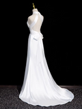 halter neck satin mermaid formal long dress , white wedding dress HZ1024