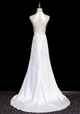 halter neck satin mermaid formal long dress , white wedding dress HZ1024