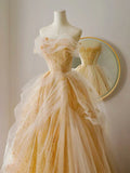 Tulle Lace Champagne Long Prom Dress, Champagne Long Formal Dress HZ1024