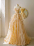 Tulle Lace Champagne Long Prom Dress, Champagne Long Formal Dress HZ1024