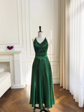 A-line V-neck Satin Short Formal Dress, Green Homecoming Dress HZ1024