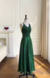 A-line V-neck Satin Short Formal Dress, Green Homecoming Dress HZ1024