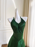A-line V-neck Satin Short Formal Dress, Green Homecoming Dress HZ1024