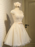A-line tulle lace embroidered homecoming dress, champagne bridesmaid dress HZ1024