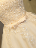 A-line tulle lace embroidered homecoming dress, champagne bridesmaid dress HZ1024