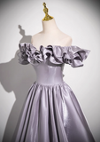 Purple A-line Off-shoulder Satin Long Prom Dress, Gray Purple Evening Dress HZ1024