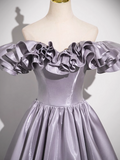 Purple A-line Off-shoulder Satin Long Prom Dress, Gray Purple Evening Dress HZ1024