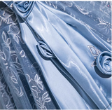 A-line Off-shoulder Tulle Satin Long Prom Dress, Blue Evening Dress HZ1024